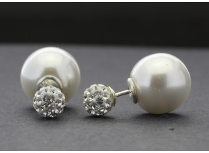 Sterling Silver Crystal Ball And Imitation Pearl Double Stud Earrings