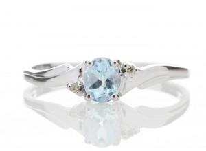 9ct White Gold Diamond and Blue Topaz Ring 0.01 Carats