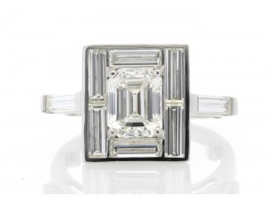 Platinum Emerald Cut Diamond Art Deco Style Ring 4.15 Carats