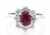 18ct White Gold Oval Cluster Diamond And Ruby Ring 0.90 Carats