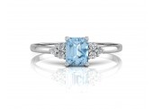 9ct White Gold Diamond & Emerald Cut Blue Topaz Shoulder Set Engagement Ring
