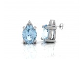 9ct White Gold Diamond And Oval Shaped Blue Topaz Earrings 0.01 Carats
