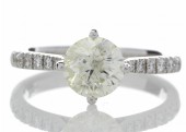 18ct White Gold Solitaire Diamond Ring With Stone Set Shoulders 1.30 Carats