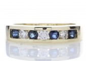 9ct Yellow Gold Channel Set Semi Eternity Diamond And Sapphire Ring 0.25