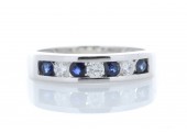 9ct White Gold Channel Set Semi Eternity Diamond And Sapphire Ring 0.25 Carats