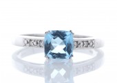 9ct White Gold Blue Topaz Diamond Ring 0.03 Carats