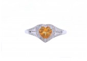 9ct White Gold Diamond And Heart Shaped Citrine Ring