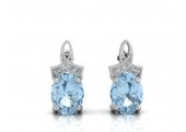 Blue Topaz and Diamond Twist Drop Earrings 9 carat White Gold 0.03 Carats