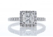 18ct White Gold Single Stone Halo Princess Cut Diamond Ring With Diamond Set Shoulders 1.36 Carats