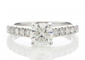 18ct White Gold Single Stone Diamond Ring With Stone Set Shoulders 1.32 Carats