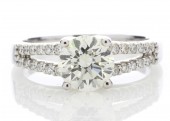 18ct White Gold Solitaire Diamond Ring With Two Rows Shoulder Set 1.75 Carats