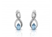 9ct White Gold Diamond And Blue Topaz Twist Earrings 0.01 Carats