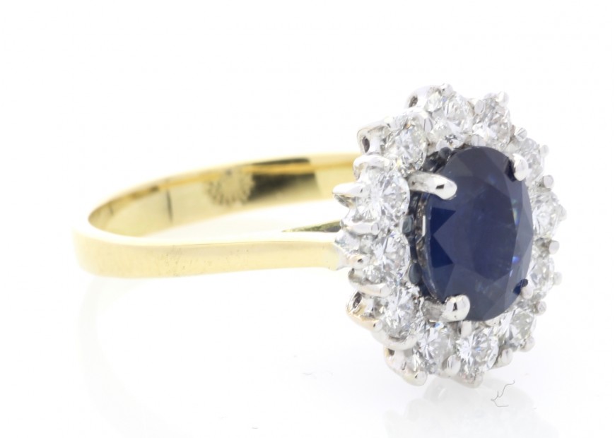 Ct Yellow Gold Oval Cluster Diamond And Sapphire Ring Carats